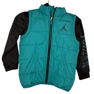 Jordan Full Zip Hooded Jacket Teal Black Boys Size 6-7 Warm Layered Puffer Coat